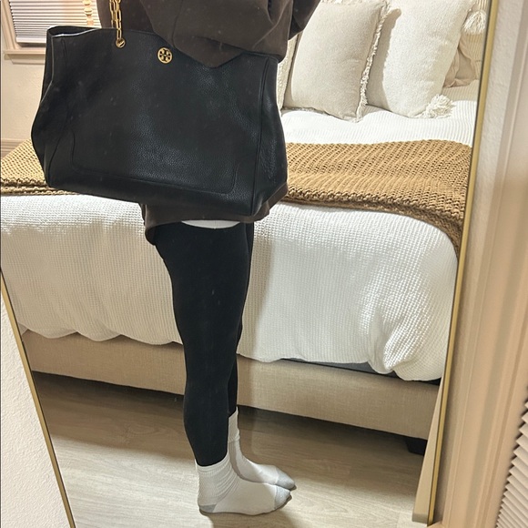 Tory Burch Black Pebbled Leather Tote with Gold Details - Picture 12 of 12